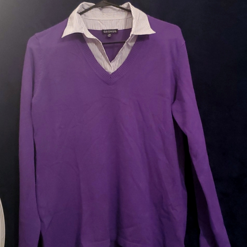 🍹10 for$20 NWOT Women's Purple V-neck Sweater with Striped Colar